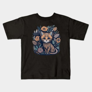 Feline Florals: Blend of Cat and Flowers Kids T-Shirt